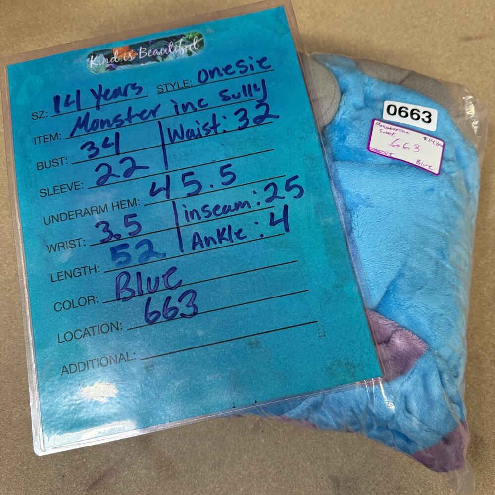 Monsters Inc Sully One Piece Costume Furry Unisex SZ 14 Yrs Blue Cozy Pajama - Picture 11 of 12